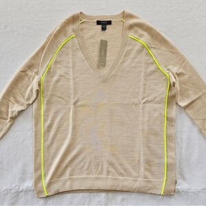 J. Crew Beige Sweater with Neon Yellow Details